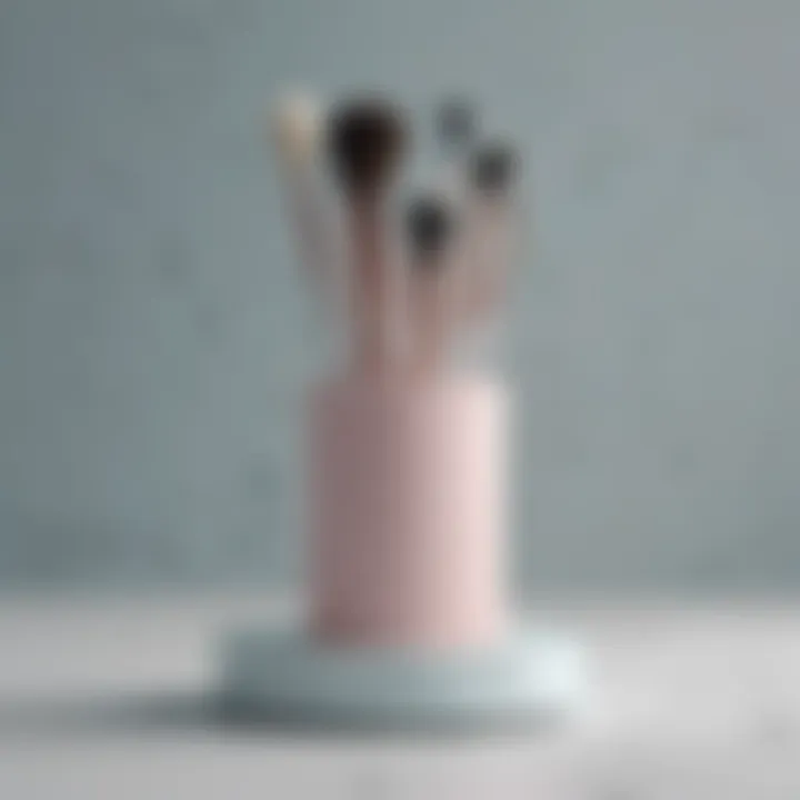 Close-up of a modern makeup brush drying stand made from eco-friendly materials.