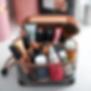 An assortment of makeup products neatly arranged inside an organizer pouch