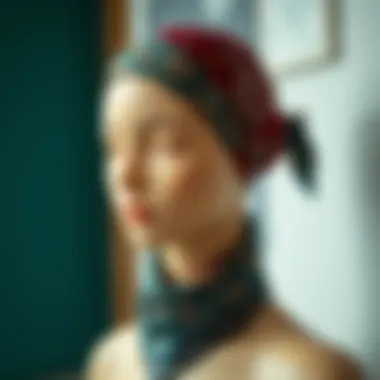 Paisley head scarf elegantly styled on a mannequin