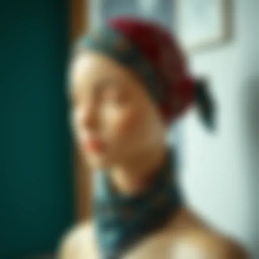 Paisley head scarf elegantly styled on a mannequin