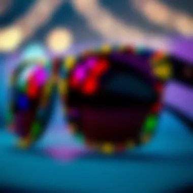 Close-up of personalized sunglasses showcasing vibrant colors and patterns