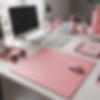 Trendy pink desk pad in a modern office setup