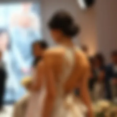 Model showcasing the plunging neck dress at a fashion event