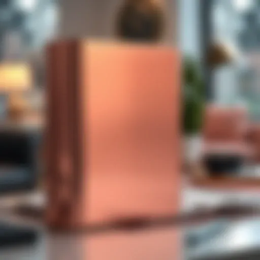 Elegant Rose Gold Binder Elegant rose gold binder displayed on a modern desk