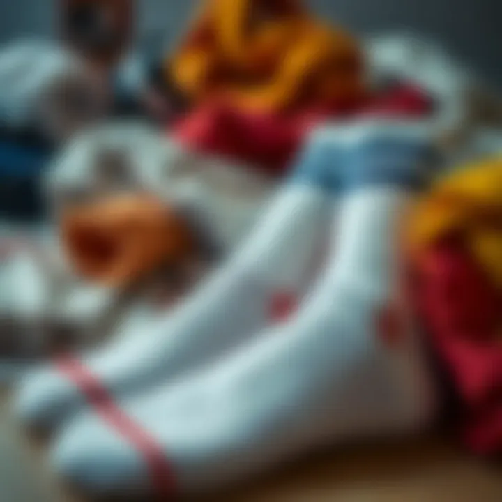 An artistic arrangement of various materials used in sailor socks production