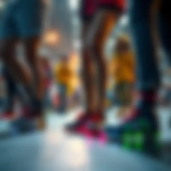 Skate Culture and Light-Up Shoes A group of skaters wearing light-up shoes, highlighting skate culture.