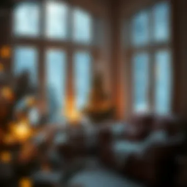 A beautifully decorated room showcasing snowflake window clings during winter