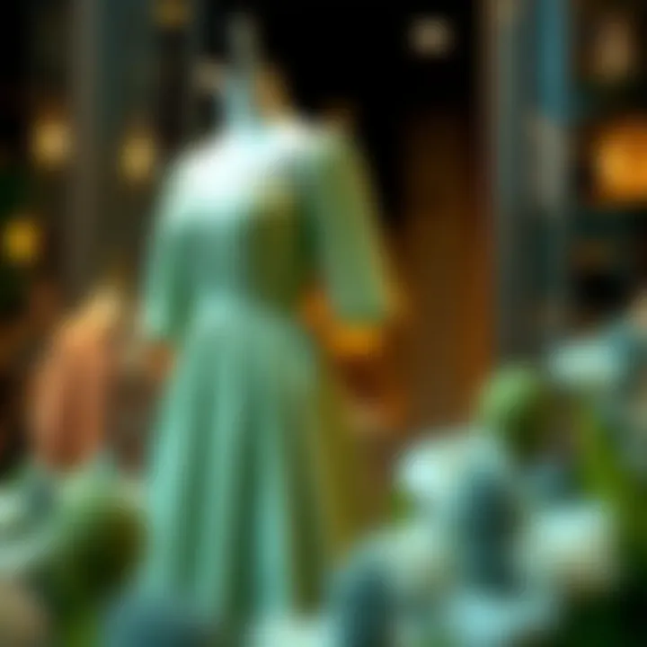 Elegant sage green dress on a mannequin