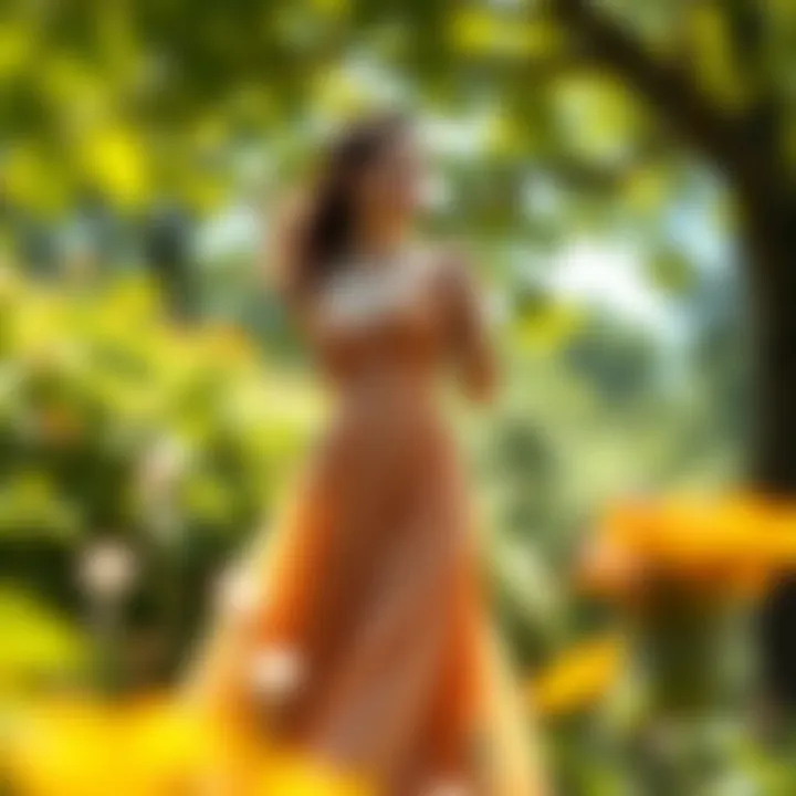 Elegant sundress in a sunny garden setting