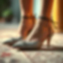 Close-up view of elegant kitten heels showcasing intricate design details