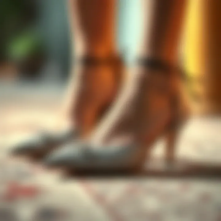 Intricate Design of Kitten Heels Close-up view of elegant kitten heels showcasing intricate design details