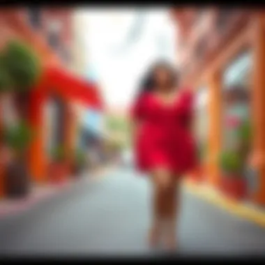 Stylish plus size romper with skirt in a vibrant setting