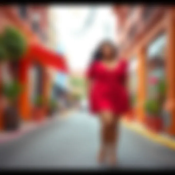 Stylish plus size romper with skirt in a vibrant setting