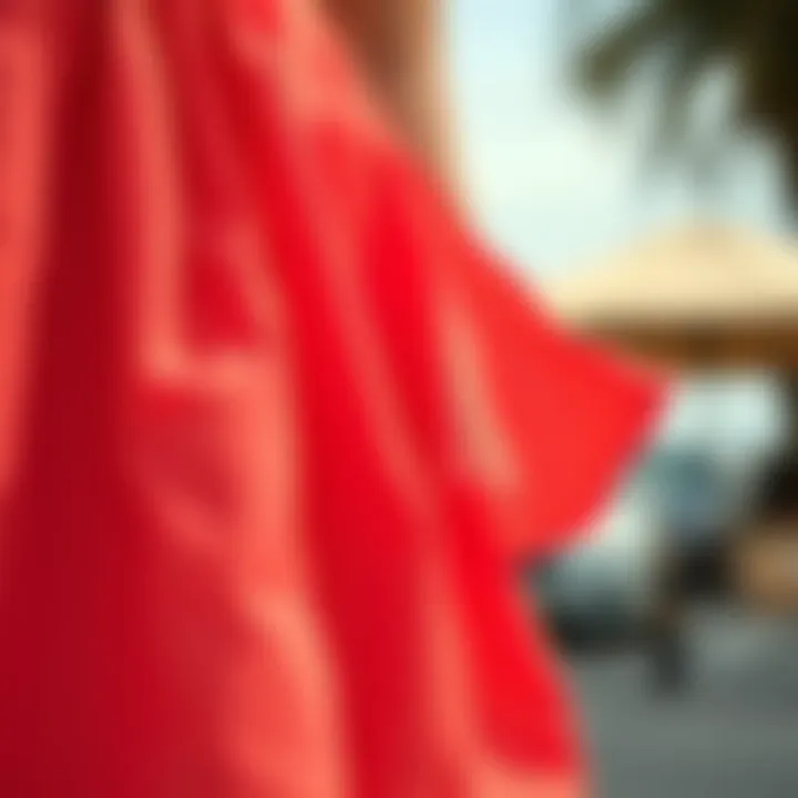 Fabric and Design Details Close-up of the fabric and design details of a short summer dress.