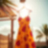 A vibrant summer sun dress displayed against a sunny backdrop.