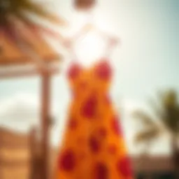A vibrant summer sun dress displayed against a sunny backdrop.