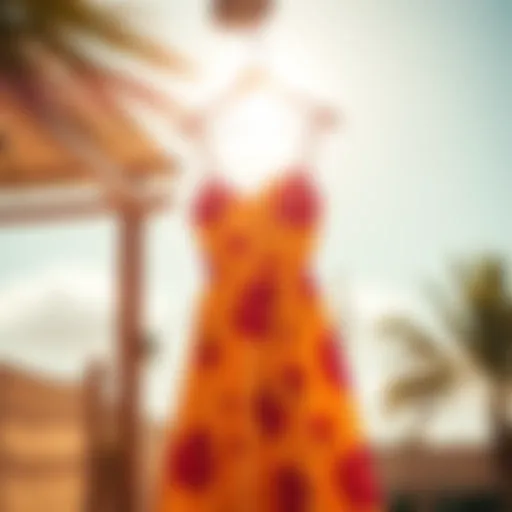 A vibrant summer sun dress displayed against a sunny backdrop.