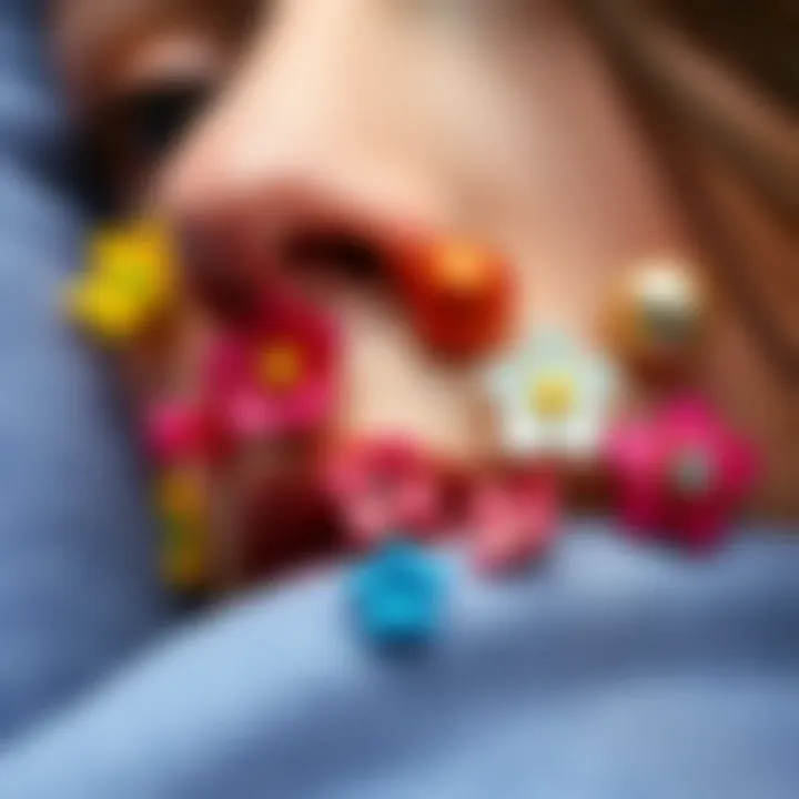 Diverse Materials for Nose Studs A variety of materials used in small flower nose studs