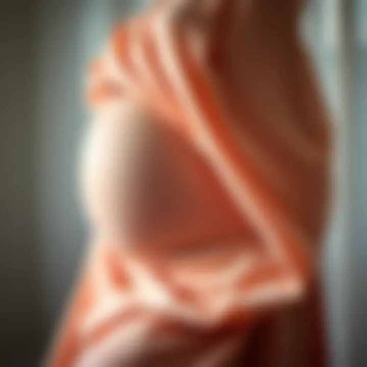 Soft fabrics draping elegantly over a pregnant figure