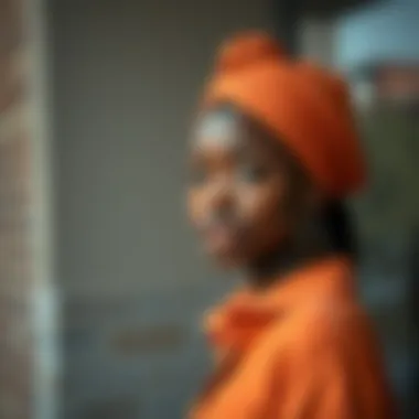 Vibrant orange head wrap paired with contemporary fashion