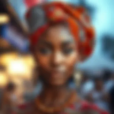 Elegant styling of an orange head wrap with intricate patterns