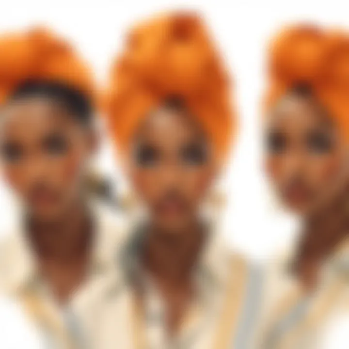 Stylish individual showcasing various ways to wear an orange head wrap