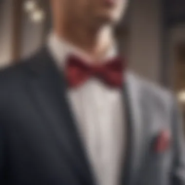 A stylish bow tie lapel pin on a tailored blazer