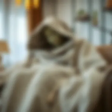 Cozy giant hooded blanket draped over a sofa