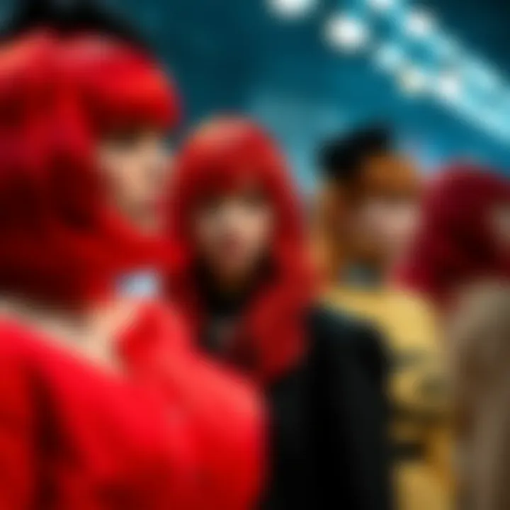 An artistic representation of red wigs in contemporary fashion shows emphasizing inclusivity