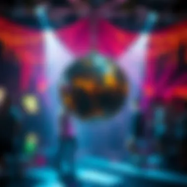 A vibrant nightlife scene with a disco ball illuminating a dance floor