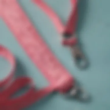 Close-up of a pink keychain lanyard displaying its texture and design