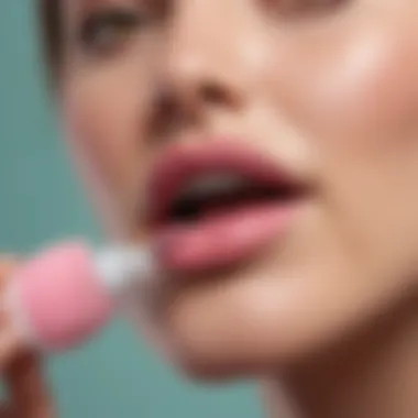 A serene self-care setting featuring a silicone lip scrubber among beauty products.