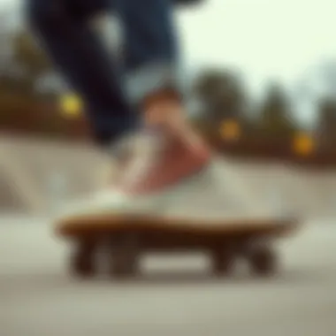 A skater performing tricks on a skateboard while wearing canvas shoes, emphasizing functionality.