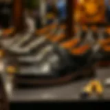 Elegant display of black brogues with intricate detailing