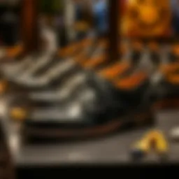 Elegant display of black brogues with intricate detailing