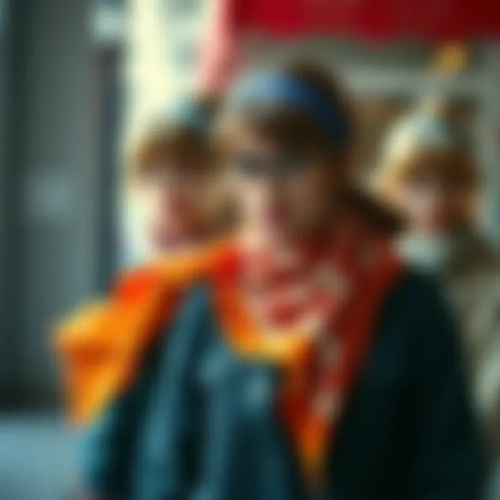 Artistic Styling Methods for 70s Scarves An artistic arrangement of different styling methods for 70s scarves