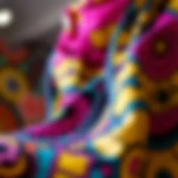 A vibrant 70s scarf with psychedelic patterns displayed elegantly