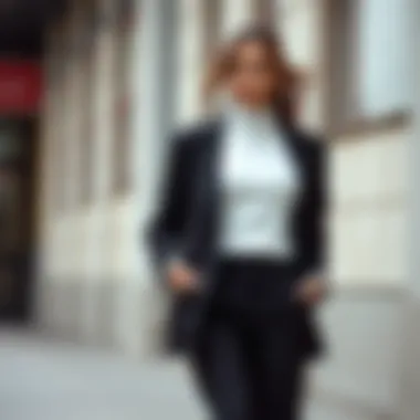 White long sleeve turtleneck paired with tailored trousers