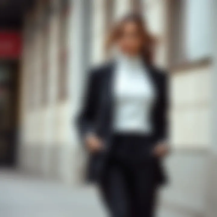 White long sleeve turtleneck paired with tailored trousers