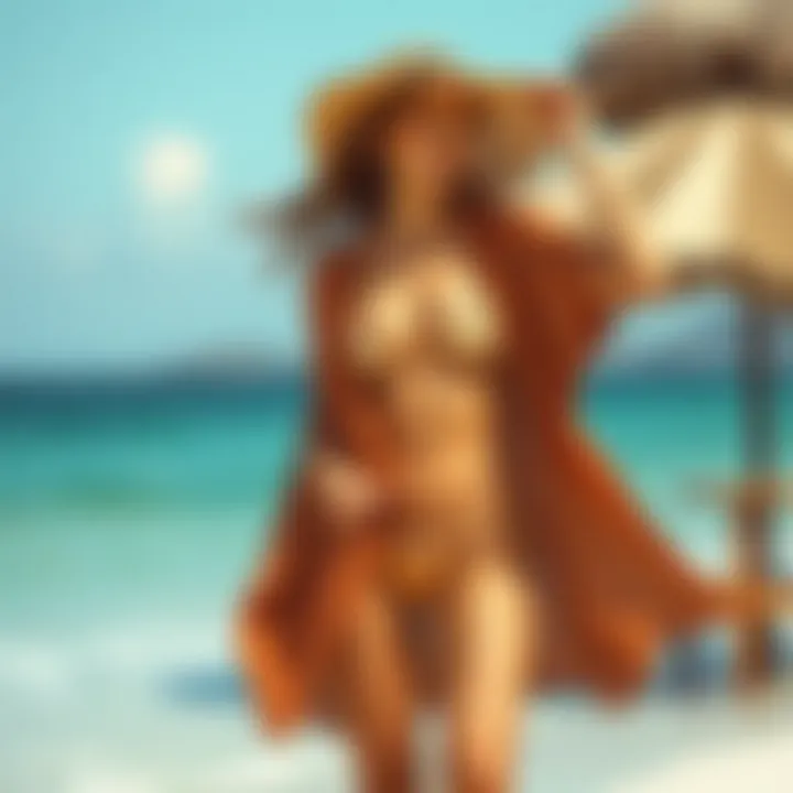 Flowy Beach Vibes Model showcasing a flowy brown cover up at the beach