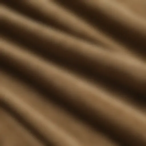 Close-up of khaki corduroy fabric texture showcasing its unique ridges