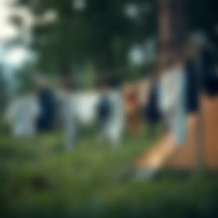 Hanging Clothes on Portable Clothesline While Camping User hanging clothes on a portable clothesline while camping