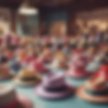 Assortment of colorful tea party hats in a boutique