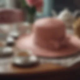 Elegant tea party hat displayed on a vintage table