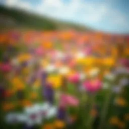 A breathtaking wildflower landscape in full bloom, showcasing vibrant colors