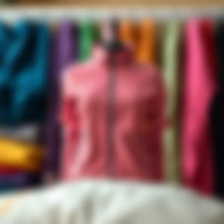 Yoga jacket showcased against a backdrop of vibrant fabrics